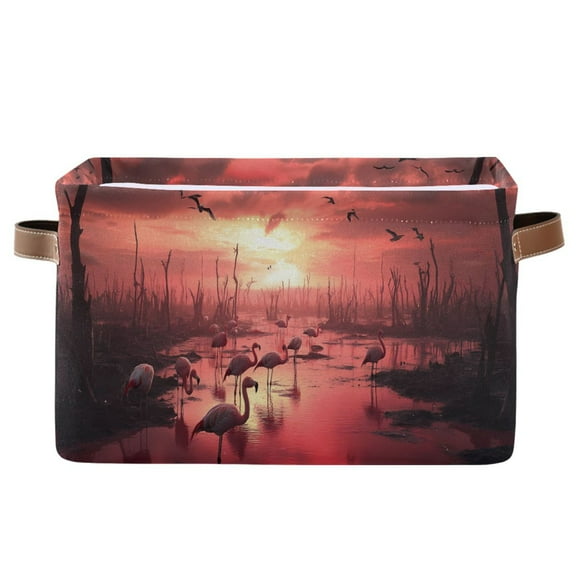 Storage Bins with Handle Fabric Organizer Basket Foldable Box 1 Pack Dead Trees and Flamingos 14.2x10.2x8.3