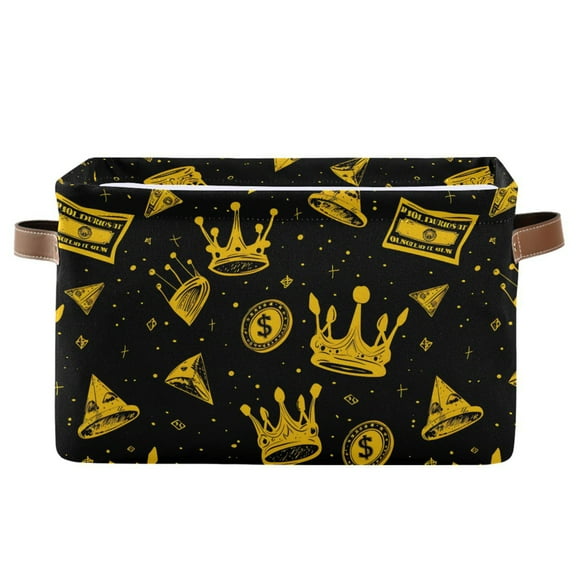 Storage Bins with Handle Fabric Organizer Basket Foldable Box 1 Pack Dollars Coin Crown 14.2x10.2x8.3
