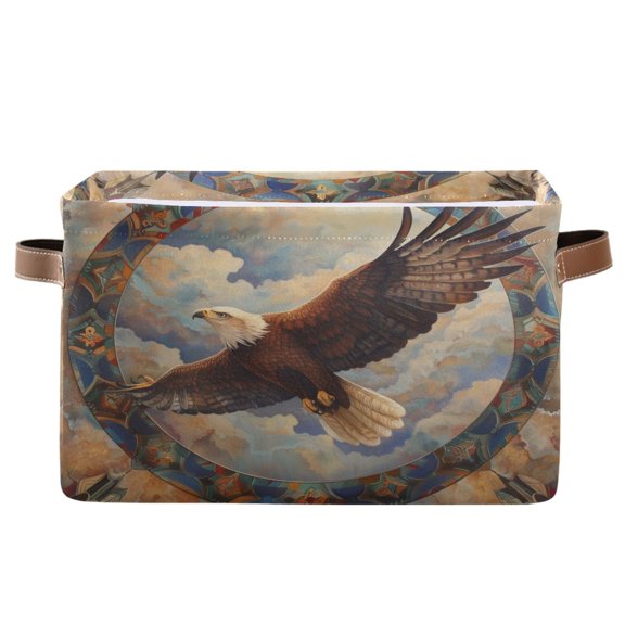 Storage Bins with Handle Fabric Organizer Basket Foldable Box 1 Pack Eagle Fly in Sky 14.2x10.2x8.3