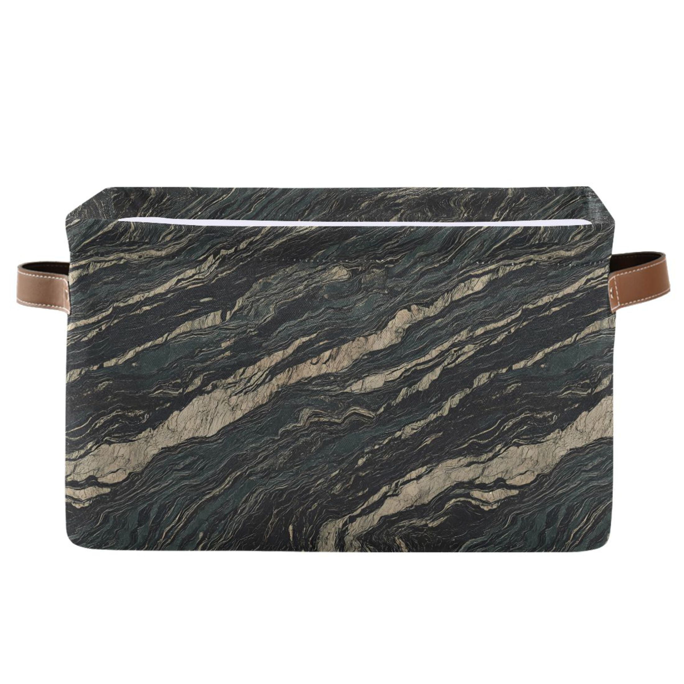 Storage Bins with Handle Fabric Organizer Basket Foldable Box 1 Pack Elegant Black Marble 14.2x10.2x8.3