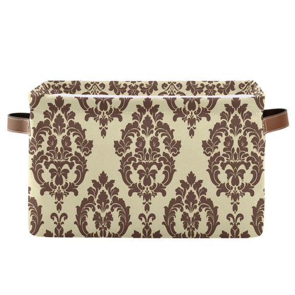 Storage Bins with Handle Fabric Organizer Basket Foldable Box 1 Pack Elegant Damask Pattern 14.2x10.2x8.3