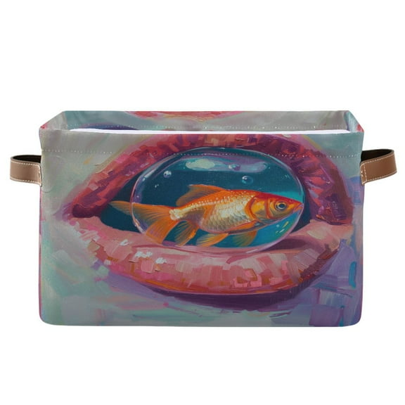 Storage Bins with Handle Fabric Organizer Basket Foldable Box 1 Pack Goldfish in Bubble Inside Mouth 14.2x10.2x8.3