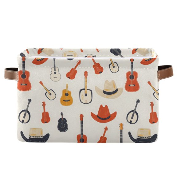 Storage Bins with Handle Fabric Organizer Basket Foldable Box 1 Pack Guitar Cowboy Hat 14.2x10.2x8.3
