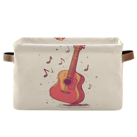 Storage Bins with Handle Fabric Organizer Basket Foldable Box 1 Pack Guitar and Notes 14.2x10.2x8.3