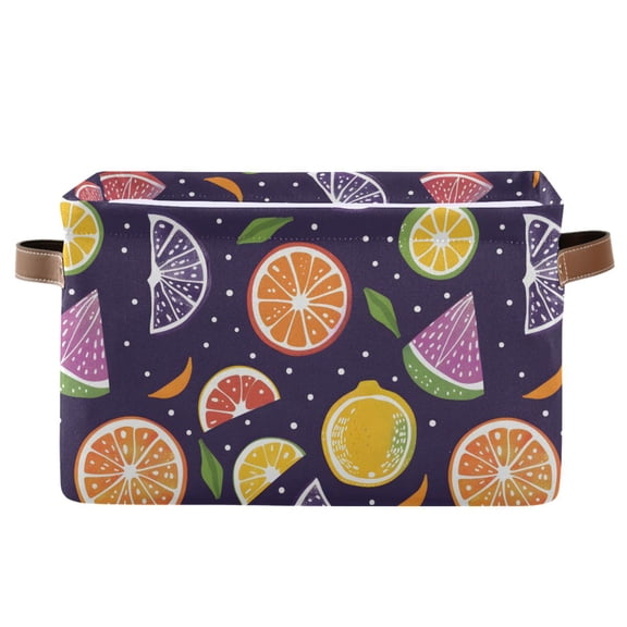Storage Bins with Handle Fabric Organizer Basket Foldable Box 1 Pack Hand Drawn Citrus Fruits 14.2x10.2x8.3
