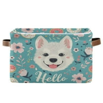 Storage Bins with Handle Fabric Organizer Basket Foldable Box 1 Pack Hello Dog Face 14.2x10.2x8.3