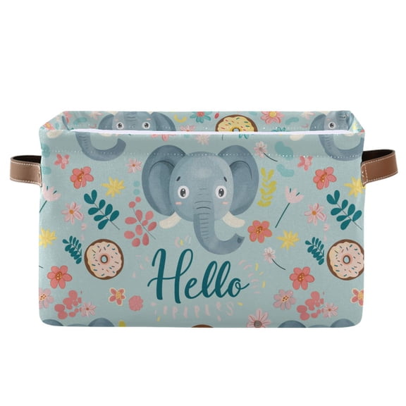 Storage Bins with Handle Fabric Organizer Basket Foldable Box 1 Pack Hello Elephants Face 14.2x10.2x8.3