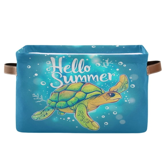 Storage Bins with Handle Fabric Organizer Basket Foldable Box 1 Pack Hello Summer Turtle 14.2x10.2x8.3