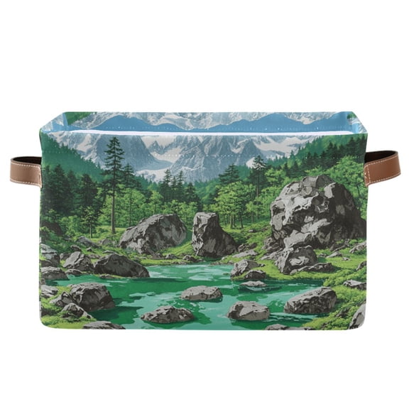 Storage Bins with Handle Fabric Organizer Basket Foldable Box 1 Pack Lake in Mountains 14.2x10.2x8.3