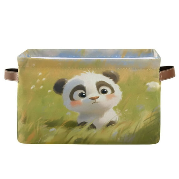 Storage Bins with Handle Fabric Organizer Basket Foldable Box 1 Pack Lovely Panda Baby 14.2x10.2x8.3