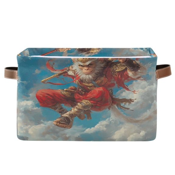 Storage Bins with Handle Fabric Organizer Basket Foldable Box 1 Pack Monkey King with Golden Cudgel 14.2x10.2x8.3