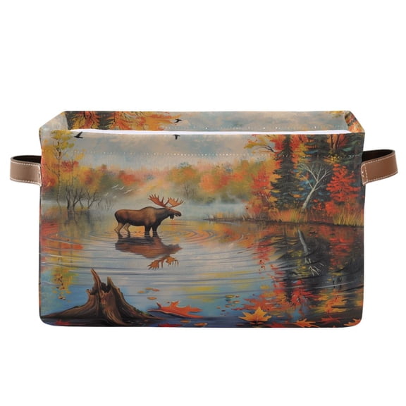 Storage Bins with Handle Fabric Organizer Basket Foldable Box 1 Pack Moose Standing in Water 14.2x10.2x8.3