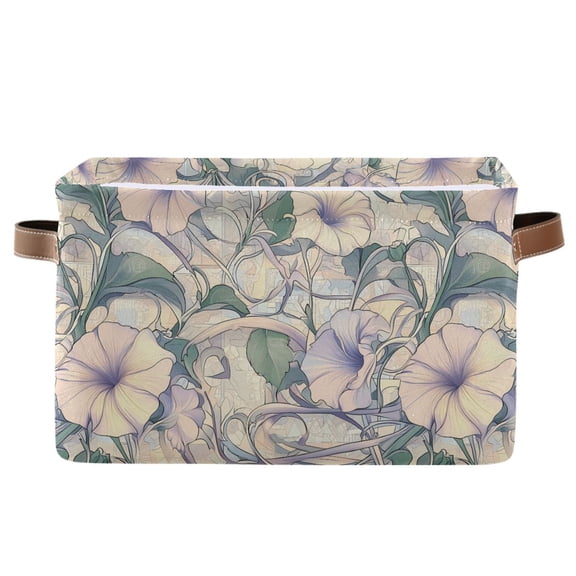 Storage Bins with Handle Fabric Organizer Basket Foldable Box 1 Pack Morning Glory Flowers and Vines 14.2x10.2x8.3
