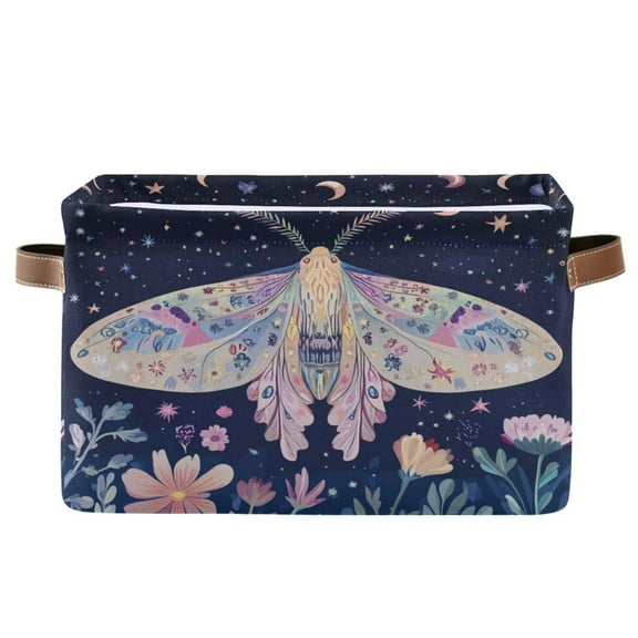 Storage Bins with Handle Fabric Organizer Basket Foldable Box 1 Pack Moth Moon Flower 14.2x10.2x8.3