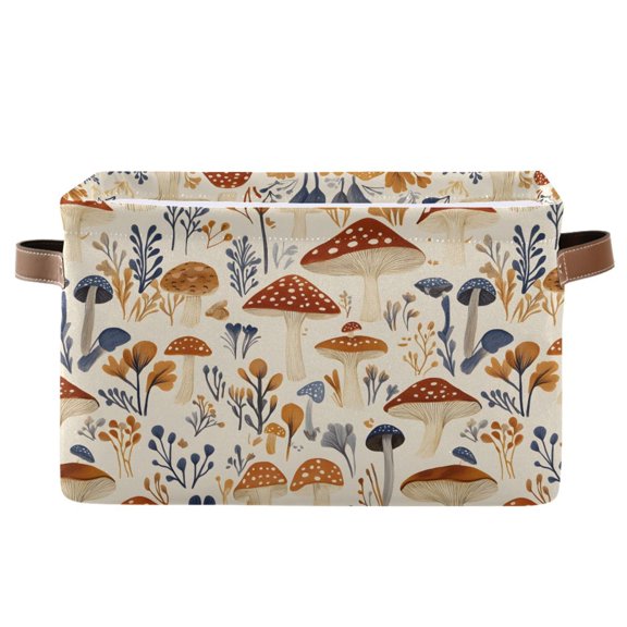 Storage Bins with Handle Fabric Organizer Basket Foldable Box 1 Pack Mushroom and Herb 14.2x10.2x8.3