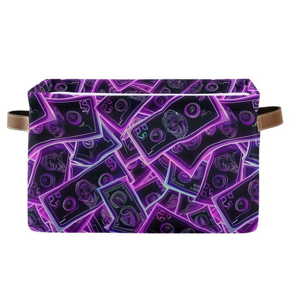 Storage Bins with Handle Fabric Organizer Basket Foldable Box 1 Pack Neon Dollar Bills 14.2x10.2x8.3
