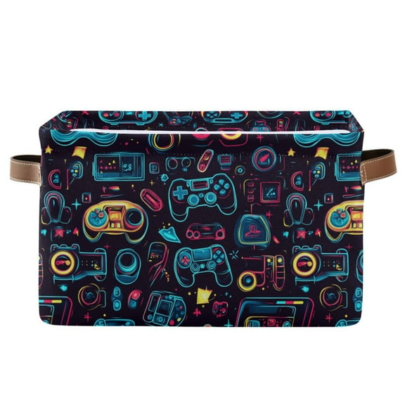 Storage Bins with Handle Fabric Organizer Basket Foldable Box 1 Pack Neon Game Controllers 14.2x10.2x8.3