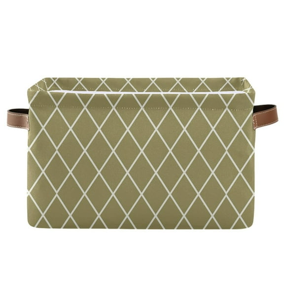 Storage Bins with Handle Fabric Organizer Basket Foldable Box 1 Pack Olive Brown Block 14.2x10.2x8.3