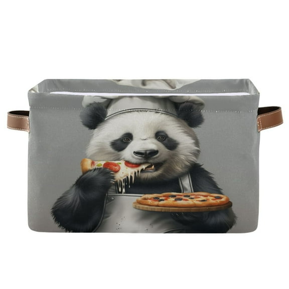 Storage Bins with Handle Fabric Organizer Basket Foldable Box 1 Pack Panda Chef Hold Pizza 14.2x10.2x8.3