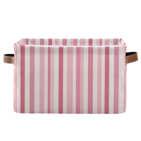 Storage Bins with Handle Fabric Organizer Basket Foldable Box 1 Pack Pink Striped 14.2x10.2x8.3