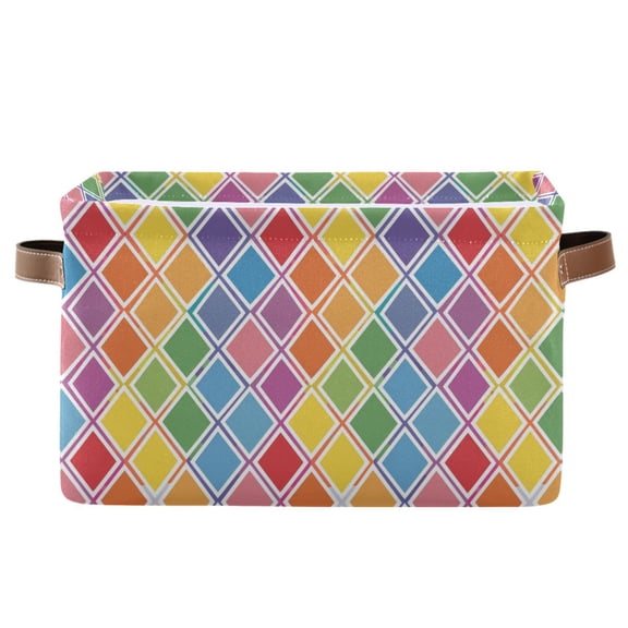 Storage Bins with Handle Fabric Organizer Basket Foldable Box 1 Pack Rainbow Block 14.2x10.2x8.3