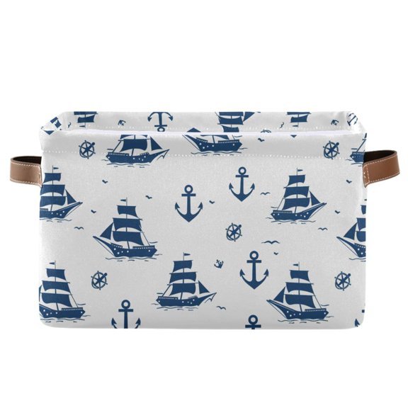 Storage Bins with Handle Fabric Organizer Basket Foldable Box 1 Pack Ships and Anchors 14.2x10.2x8.3