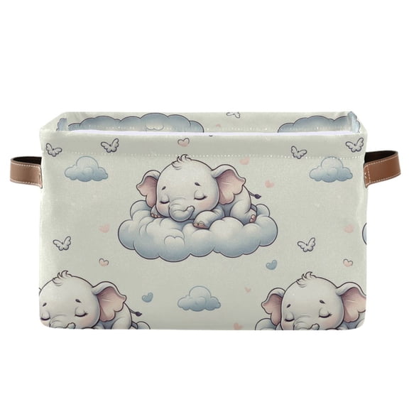 Storage Bins with Handle Fabric Organizer Basket Foldable Box 1 Pack Sleeping Elephants on Clouds 14.2x10.2x8.3