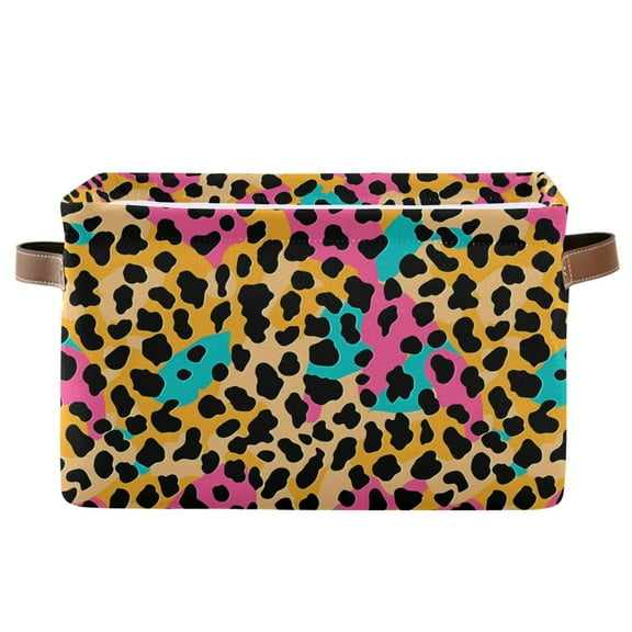 Storage Bins with Handle Fabric Organizer Basket Foldable Box 1 Pack Soft Color Leopard Print 14.2x10.2x8.3