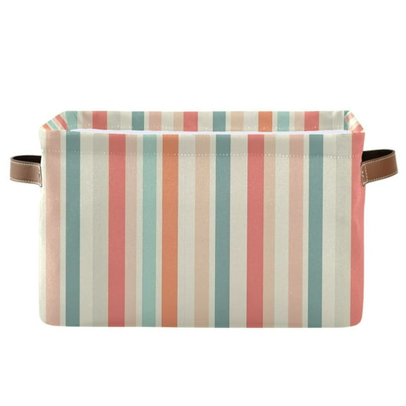 Storage Bins with Handle Fabric Organizer Basket Foldable Box 1 Pack Soft Color Striped 14.2x10.2x8.3