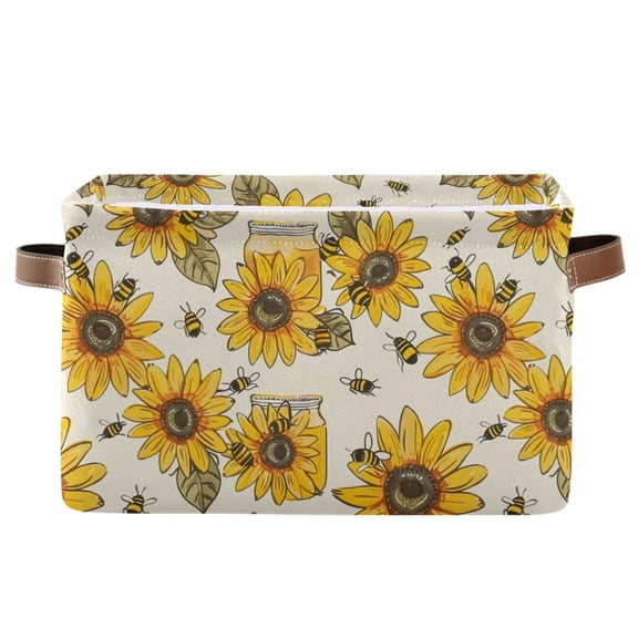 Storage Bins with Handle Fabric Organizer Basket Foldable Box 1 Pack Sunflowers Honey Bee 14.2x10.2x8.3
