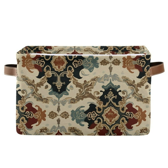 Storage Bins with Handle Fabric Organizer Basket Foldable Box 1 Pack Traditional Chinese Flower Pattern 14.2x10.2x8.3
