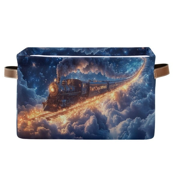 Storage Bins with Handle Fabric Organizer Basket Foldable Box 1 Pack Trains Flying Through The Clouds 14.2x10.2x8.3