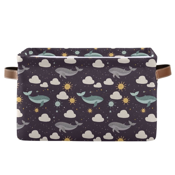 Storage Bins with Handle Fabric Organizer Basket Foldable Box 1 Pack Whale Cloud Sun 14.2x10.2x8.3