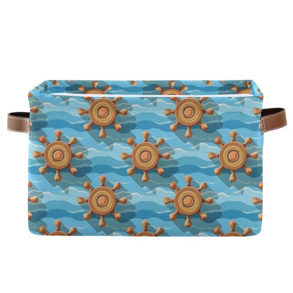 Storage Bins with Handle Fabric Organizer Basket Foldable Box 1 Pack Wood Hoods and Wave 14.2x10.2x8.3