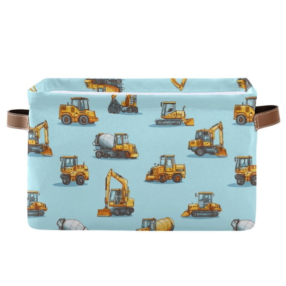 Storage Bins with Handle Fabric Organizer Basket Foldable Box 1 Pack Yellow Excavators 14.2x10.2x8.3