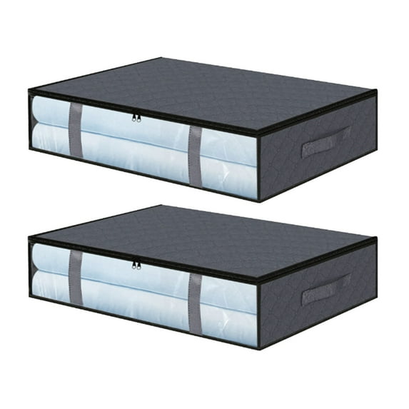 Storage Bins with Lids 2Pcs Under Bed Storage Bags 40L Underbed Storage Containers with Reinforced Handles Zipper Non Woven Storage, Black