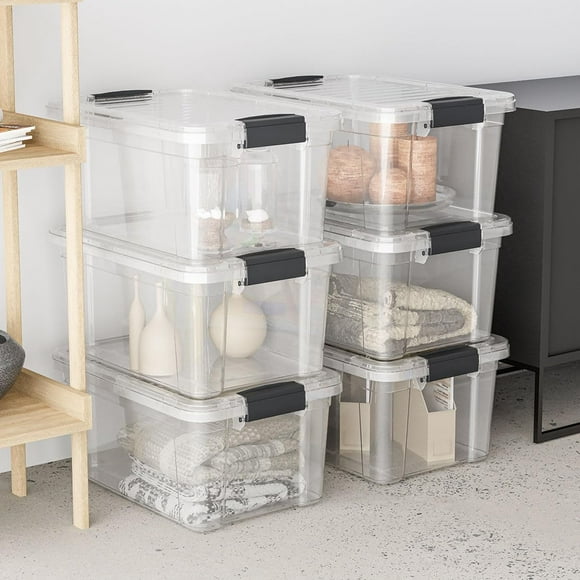 Storage Bins with Lids - 3 Pack, Clear Plastic Containers for Home & Office Organization