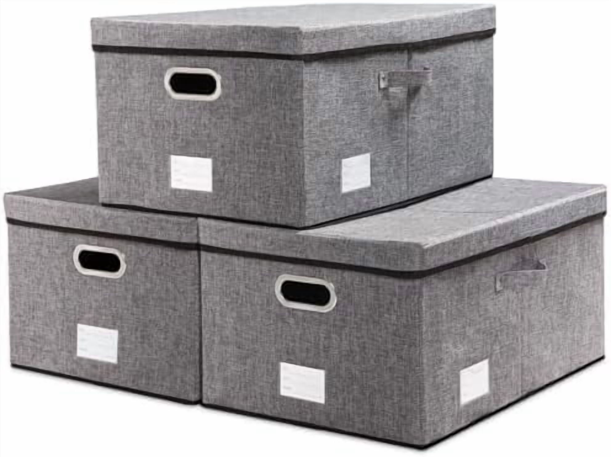 Storage Bins with Lids [3-Pack] Linen Fabric Foldable Storage Boxes ...