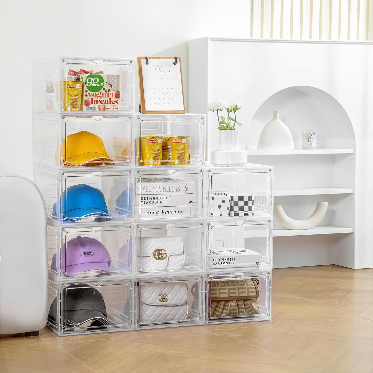 Storage Bins with Lids, 3pcs Plastic Containers with Magnetic Door for ...