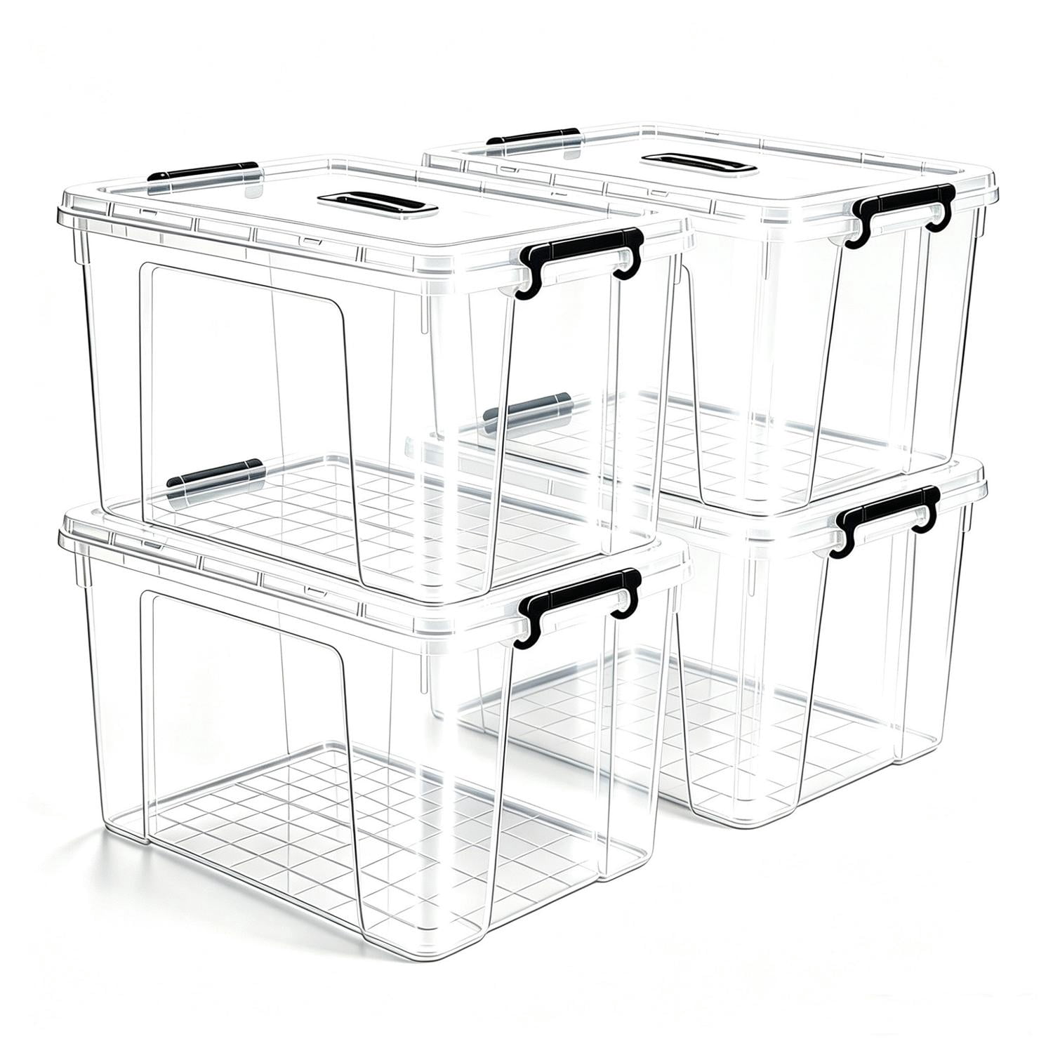 Storage Bins with Lids 4-Pack 90 QT, Stackable Plastic Containers and Organizer Totes with Secure Latches for Home Office Garage, Clear White