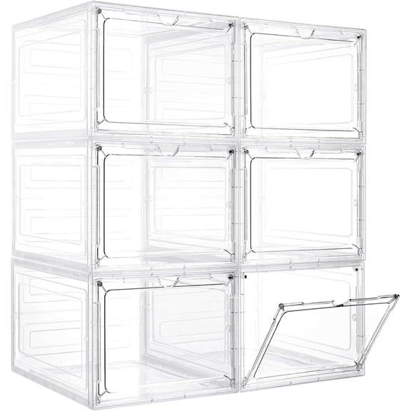 Storage Bins with Lids, 6 Pack Clear Plastic Storage Containers with Magnetic Acrylic Door, 19 Qt Stackable Storage Box for Home,Office Organizing