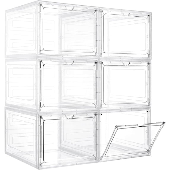 Storage Bins with Lids, 6 Pack Clear Plastic Storage Containers with Magnetic Acrylic Door, 19 Qt Stackable Storage Box for Home,Office Organizing
