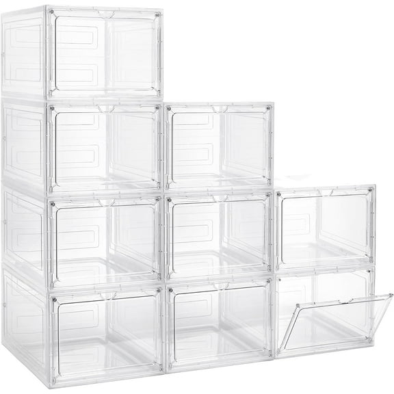 Storage Bins with Lids, 9 Pack Plastic Storage Containers with Magnetic Door, 19 Qt Stackable Clear Storage Box for Home, Office Organizing