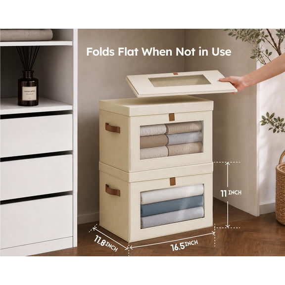 Storage Bins with Lids - Closet Organizer with Front Opening