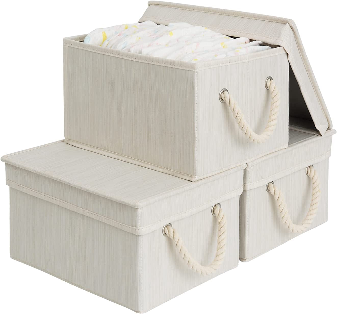 Storage Bins with Lids, Decorative Boxes with Soft Rope Handles, Mixing ... - Textured Storage Bins With Lids