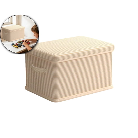 Storage Bins with Lids, Decorative Storage Boxes with Handles, Foldable Storage Baskets for Closet, Shelves, Stackable(14.17x9.84x7.87in)