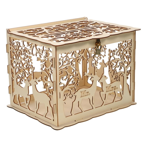 KALLORY Khaki Wooden Box For Wedding Anniversaries 1Set 11.8x9.8x9.4In