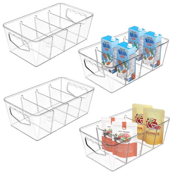 Storage Binswith Removable Dividers, Stackable with Removable Dividers for Kitchen/Fridge/Countertop,4-Pack