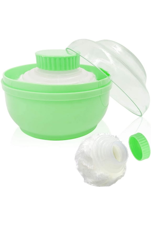 Storage Body Powder Container, Large 3.5" Fluffy Body After-bath Powder Case, Body Villus Powder Puff Box, Makeup Cosmetic Talcum Powder Container with Hand Holder (Green/White /Pink)