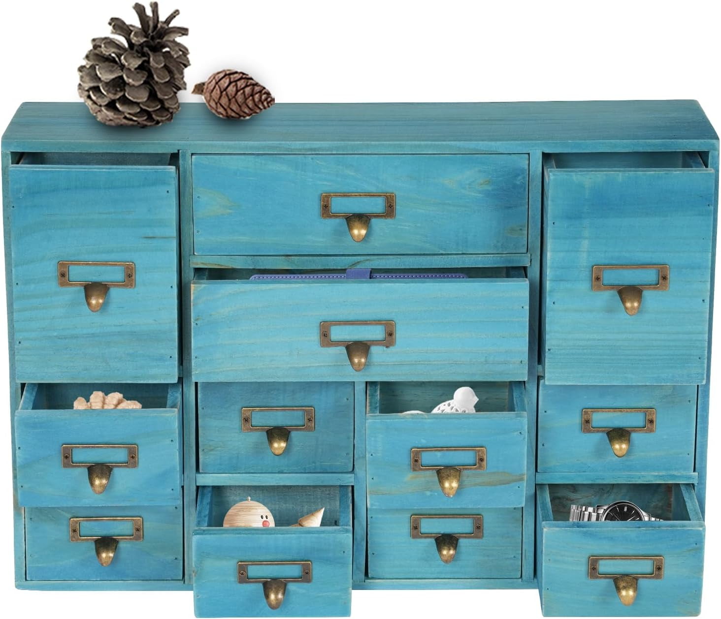 Storage Box with 12 Drawers, Apothecary Library Card Catalog
